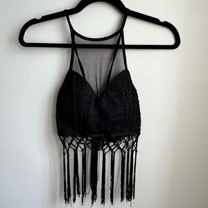 Bozzolo Black Fringe Detail Top